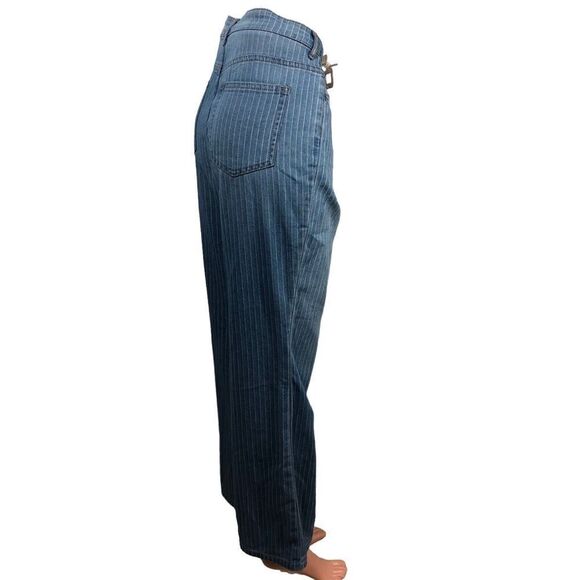 Logo by Lori Goldstein Jeans Womens Size 10 Blue Striped Denim Mid Rise Flare - Picture 13 of 15